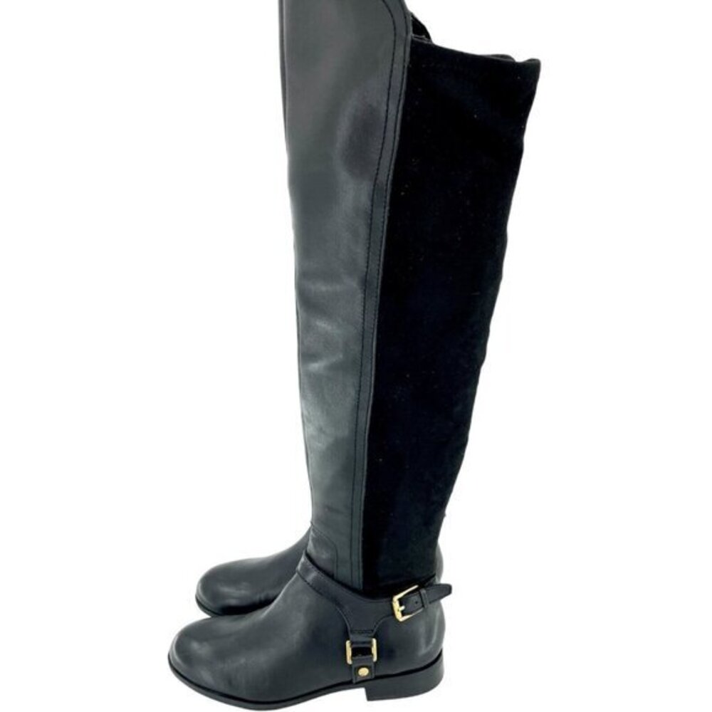 Franco Sarto Boots Mast Black Leather Tall Motorcycle Stretch Sz 5.5 New